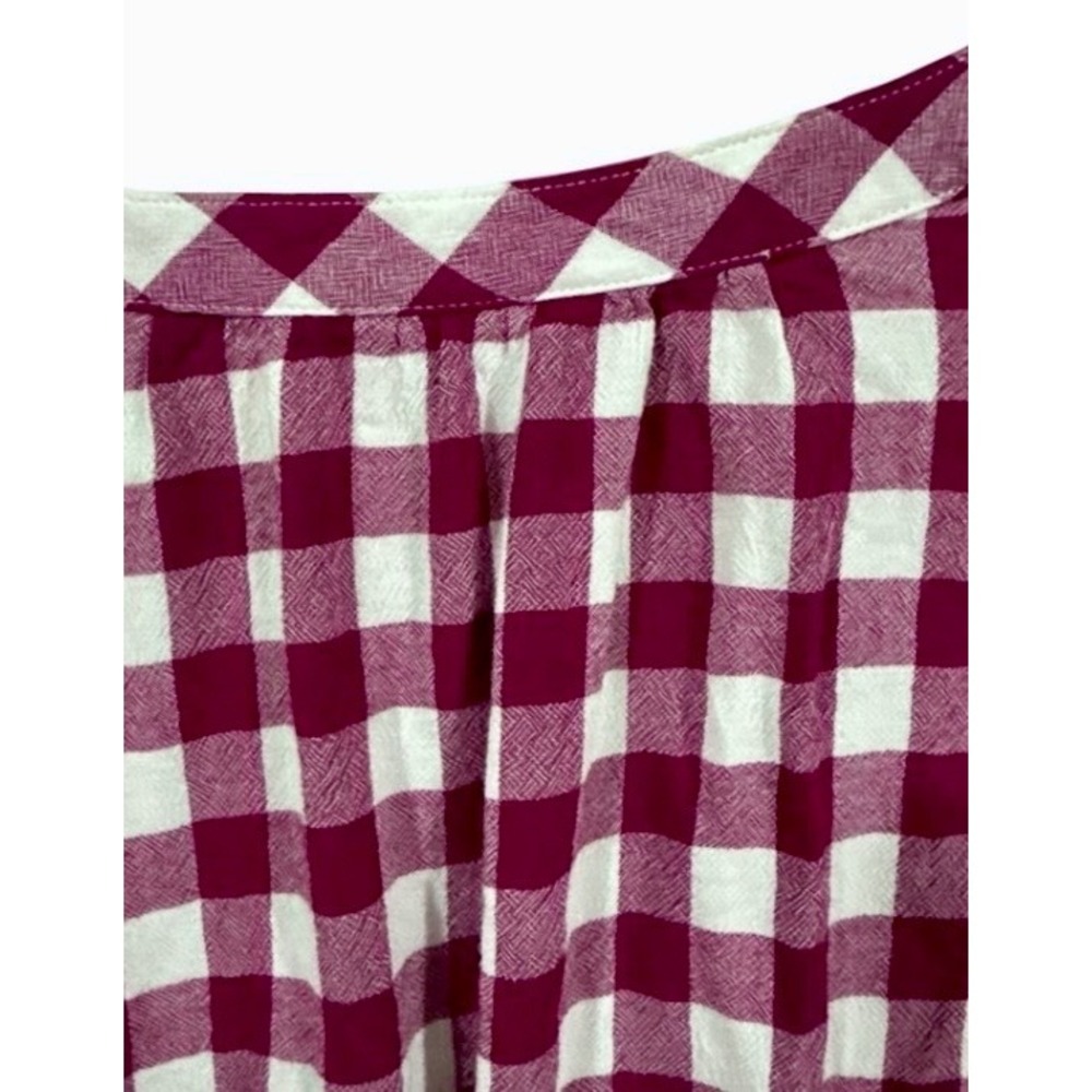 Liz Claiborne Blouse Womens ExLarge Burgundy Gingham Rayon V Neck Preppy - Picture 10 of 12